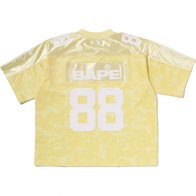 BAPE Solid Yellow Camo Multi Logo Relaxed Fit Football Jersey Tee - Image 2
