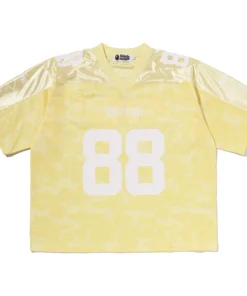 BAPE Solid Yellow Camo Multi Logo Relaxed Fit Football Jersey Tee