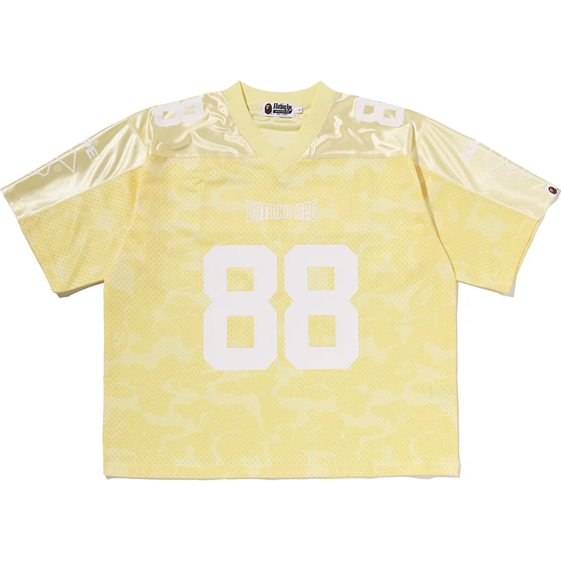 BAPE Solid Yellow Camo Multi Logo Relaxed Fit Football Jersey Tee