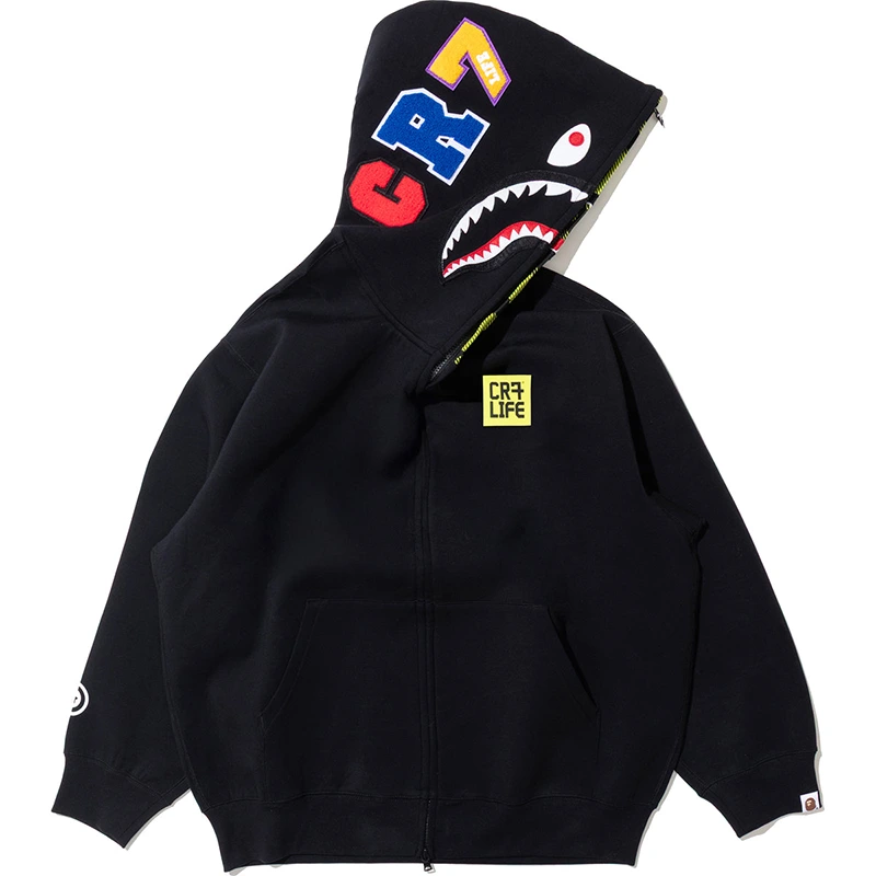 BAPE X CR7 Black Life Logo Relaxed Fit Shark Full Zip Hoodie - Image 2