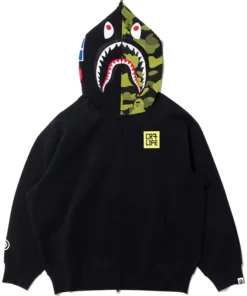 BAPE X CR7 Black Life Logo Relaxed Fit Shark Full Zip Hoodie