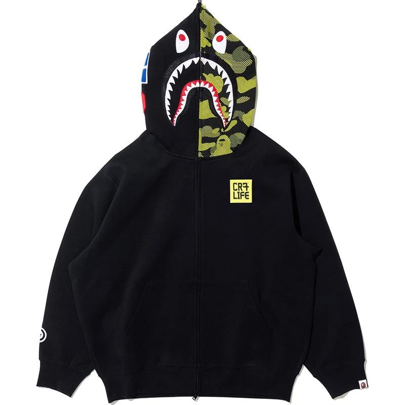 BAPE X CR7 Black Life Logo Relaxed Fit Shark Full Zip Hoodie