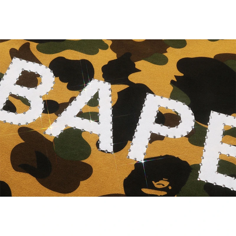 BAPE Yellow 1st Camo Rhinestone Tee - Image 3
