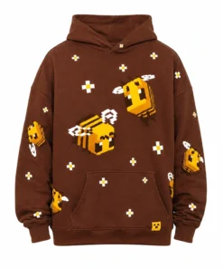 Bee Embroidered Oversized Brown Fleece Hoodie