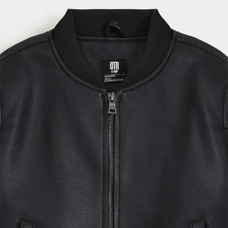 Black Leather Bomber Jacket - Image 3