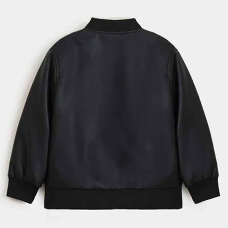 Black Leather Bomber Jacket - Image 2