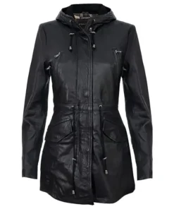 Black Parka Detachable Hood Trench Coat