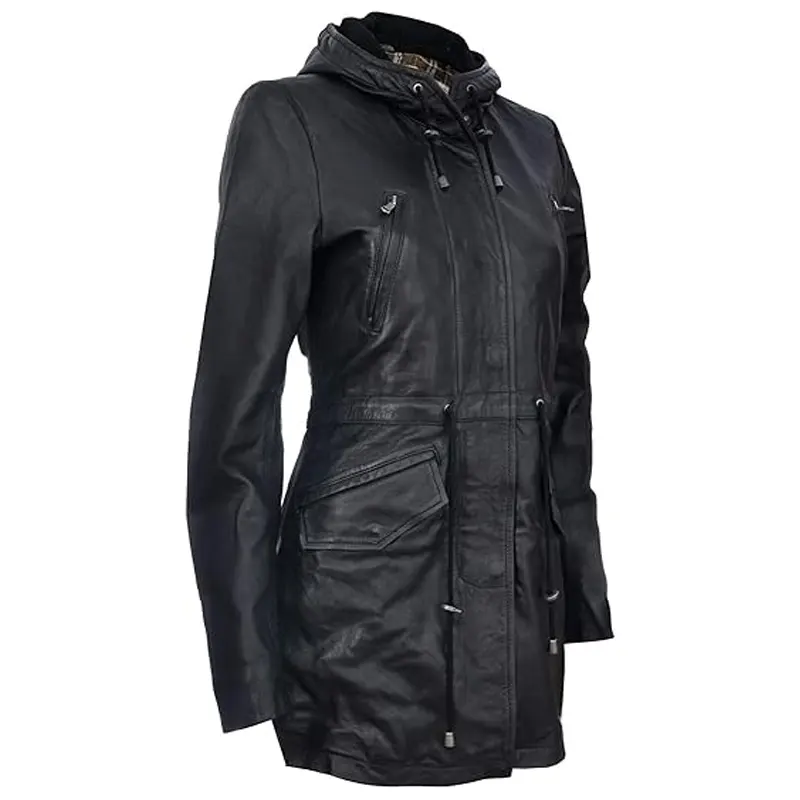 Black Parka Detachable Hood Trench Coat - Image 2