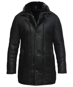Black Shearling Duffle Leather Trench Coat
