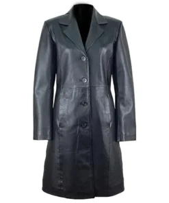 Black Single Breasted Leather Trench Coat