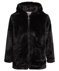 Black Teddy Faux Fur Coat with Hood