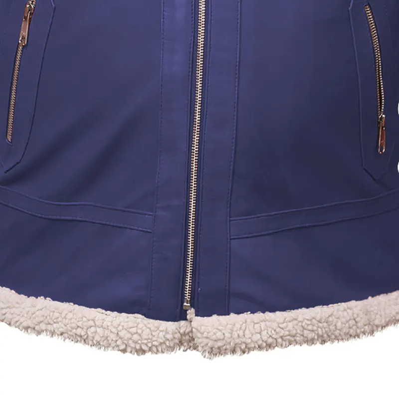 Men's Shearling Collar Leather Jacket - Image 5