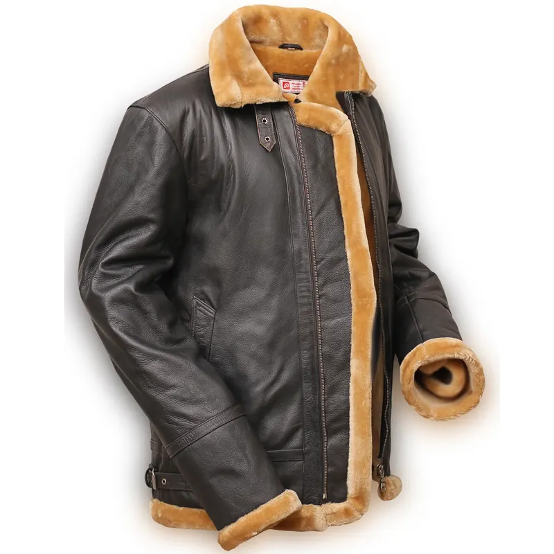 Flight Aviator Brown Shearling Leather Jacket - Image 2