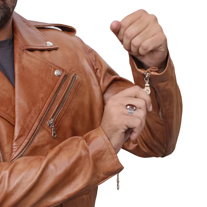 Infinity Men's Slim Fit Cross Zip Brando Leather Jacket - Image 3