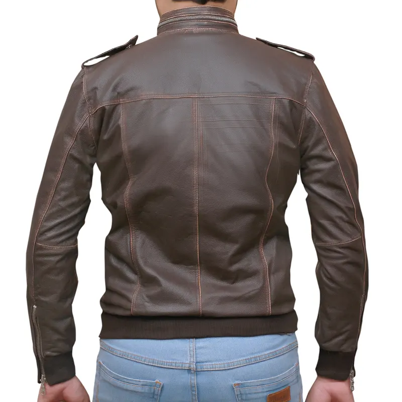 Brown Biker Leather Jacket - Image 5