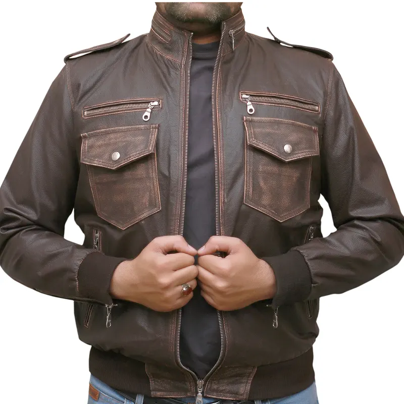 Brown Biker Leather Jacket - Image 2