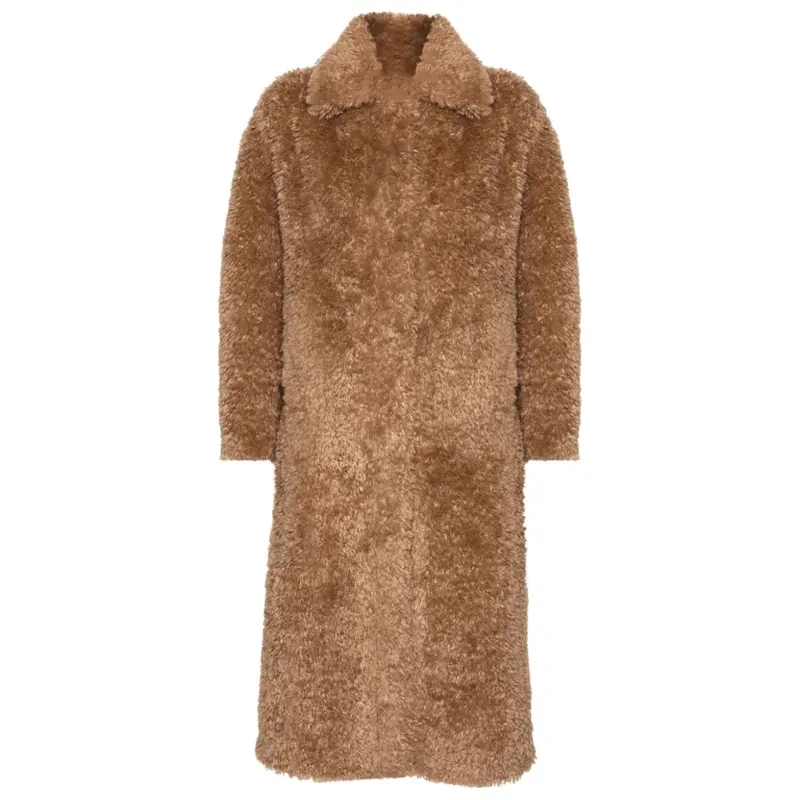 Camel Brown Faux Fur Coat