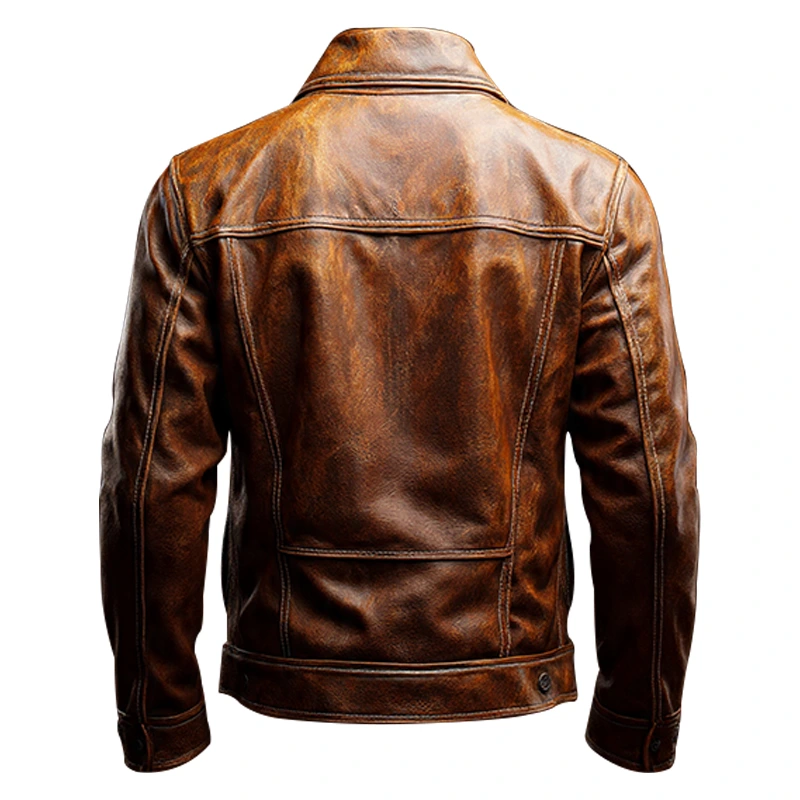 Brown Leather Trucker-Style Jacket - Image 2
