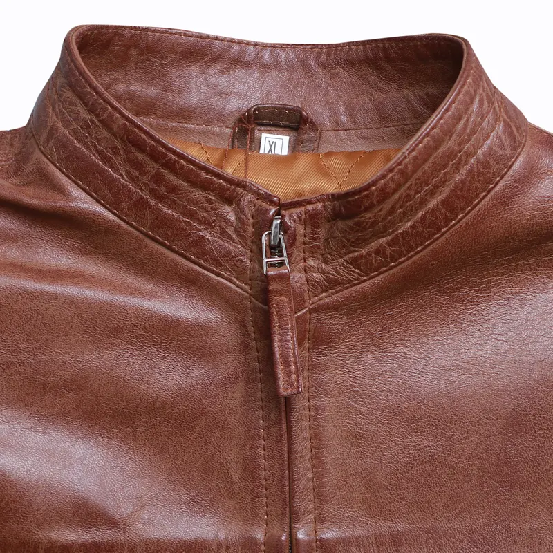 Cafe Racer Brown Biker Leather Jacket For Men's - Image 4