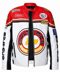Bultaco White And Red Leather Biker Jacket