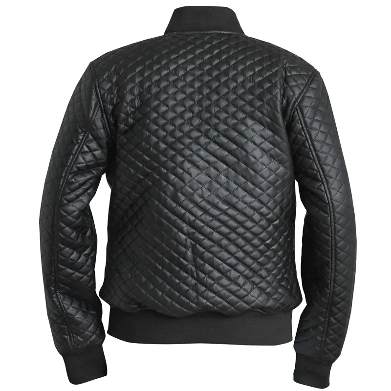 Men's Diamond Quilted Black Motorcycle Bomber Jacket - Image 7