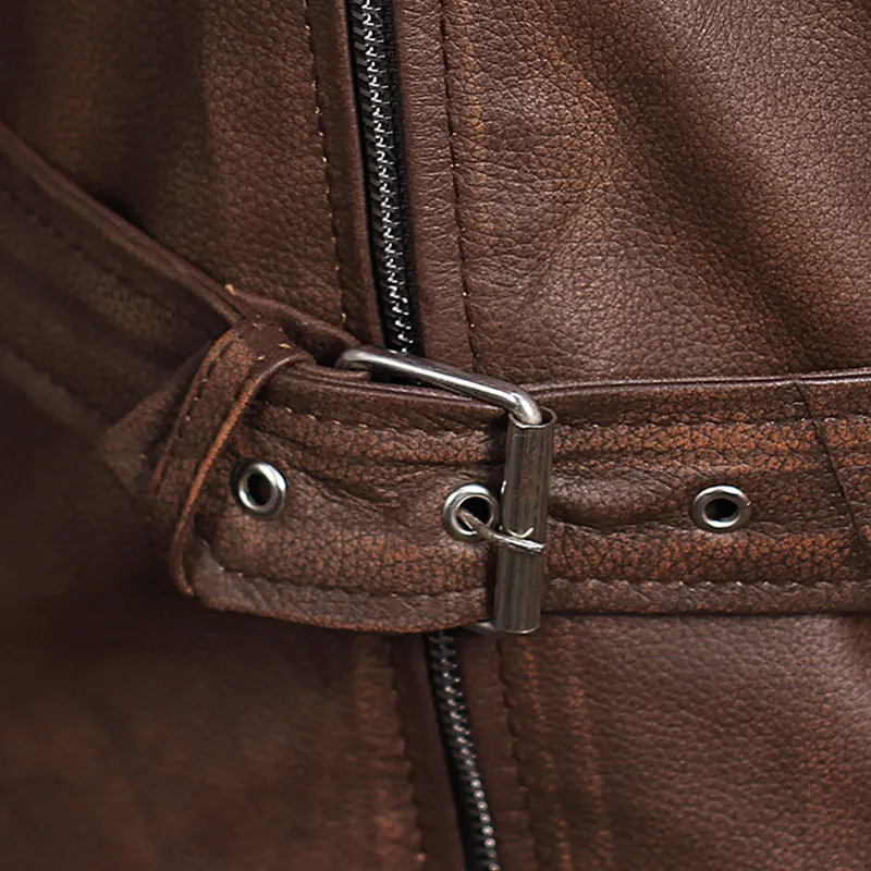 Men's Biker Brown Genuine Leather Jacket - Image 3