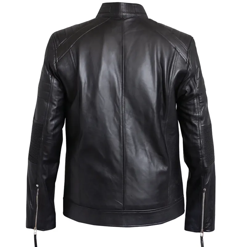 Men's Cafe Racer Black Classic Biker Leather Jacket - Image 2
