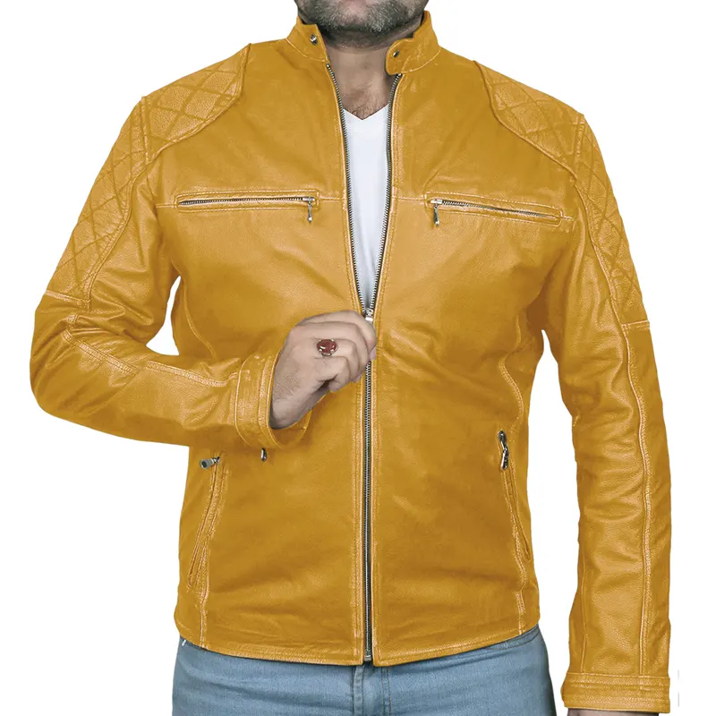 Classic Biker Cafe Racer Leather Jacket For Men's - Image 2