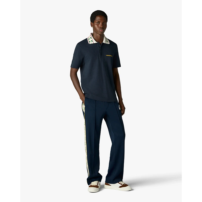 Casablanca Laurel Pique Navy Polo Shirt - Image 6