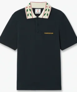 Casablanca Laurel Pique Navy Polo Shirt