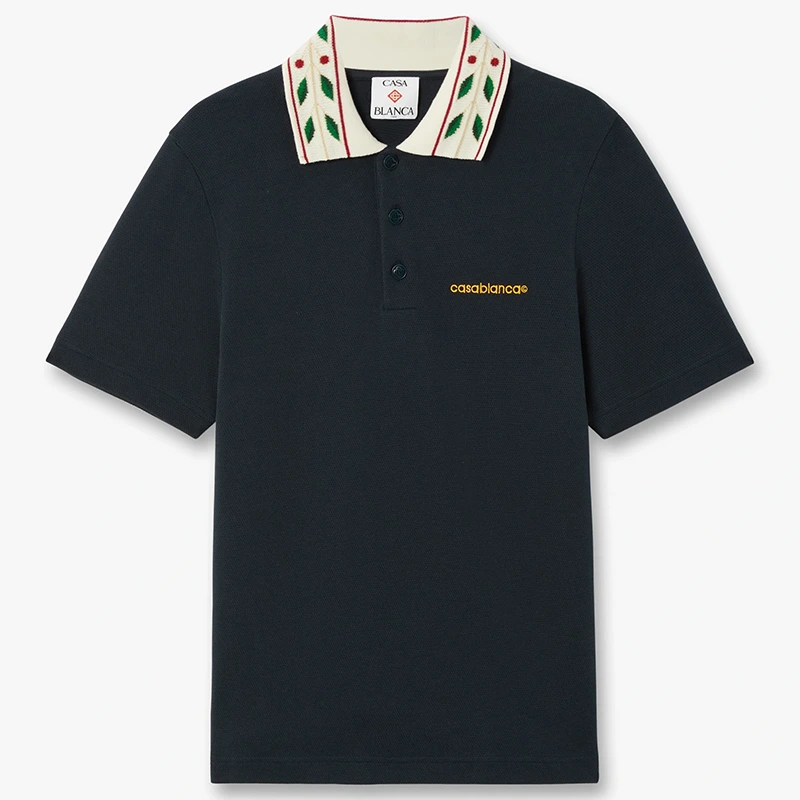 Casablanca Laurel Pique Navy Polo Shirt
