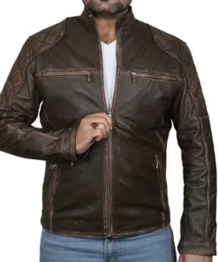 Classic Biker Cafe Racer Leather Jacket For Men's