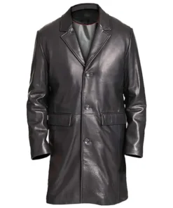 Classic Black Genuine Leather Overcoat