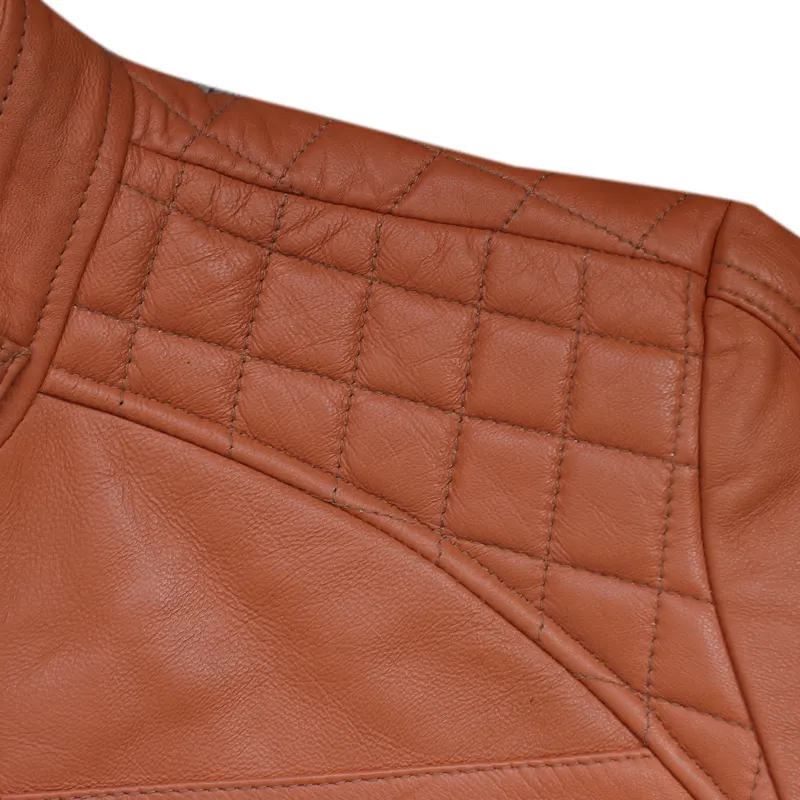 Vintage Brown Diamond Design Biker Leather Jacket - Image 4