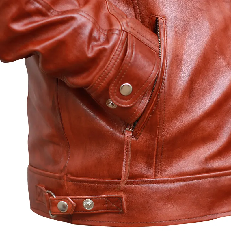 Classic Diamond Vintage Brown Biker Leather Jacket - Image 5