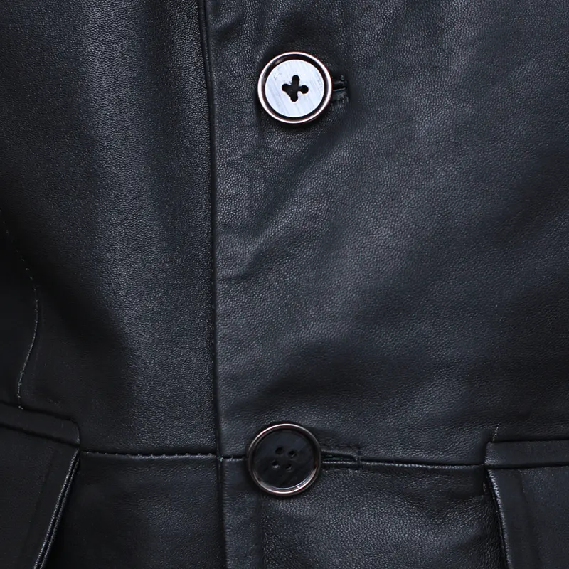Men's Two Buttons Black Leather Blazer - Image 3