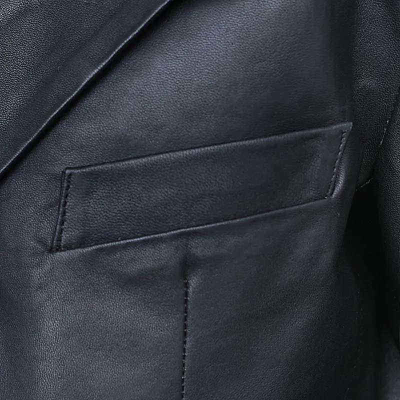 Men's Two Buttons Black Leather Blazer - Image 4