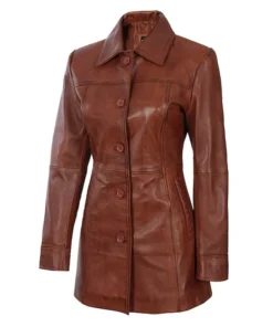 Cognac Waxed Leather Overcoat