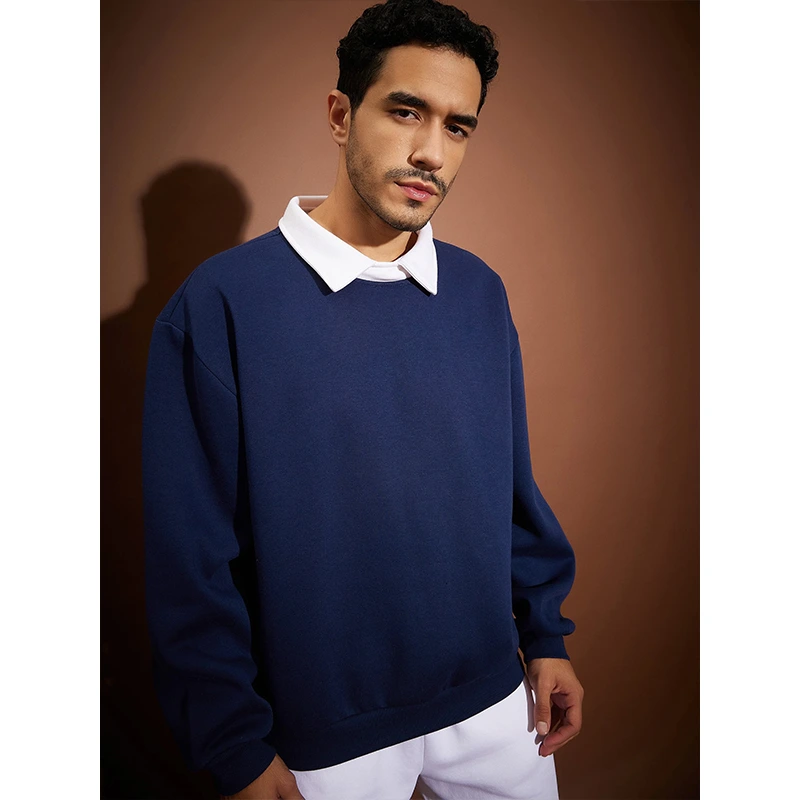 Navy Contrast Collar Oversized Sweatshirt - Image 5