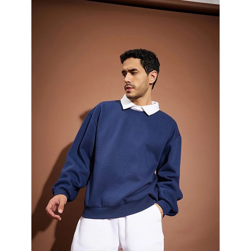Navy Contrast Collar Oversized Sweatshirt - Image 4