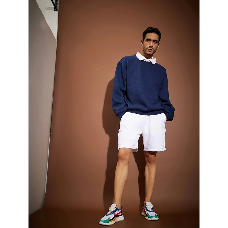 Navy Contrast Collar Oversized Sweatshirt - Image 3