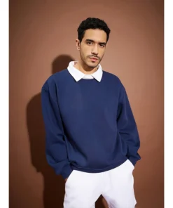 Navy Contrast Collar Oversized Sweatshirt