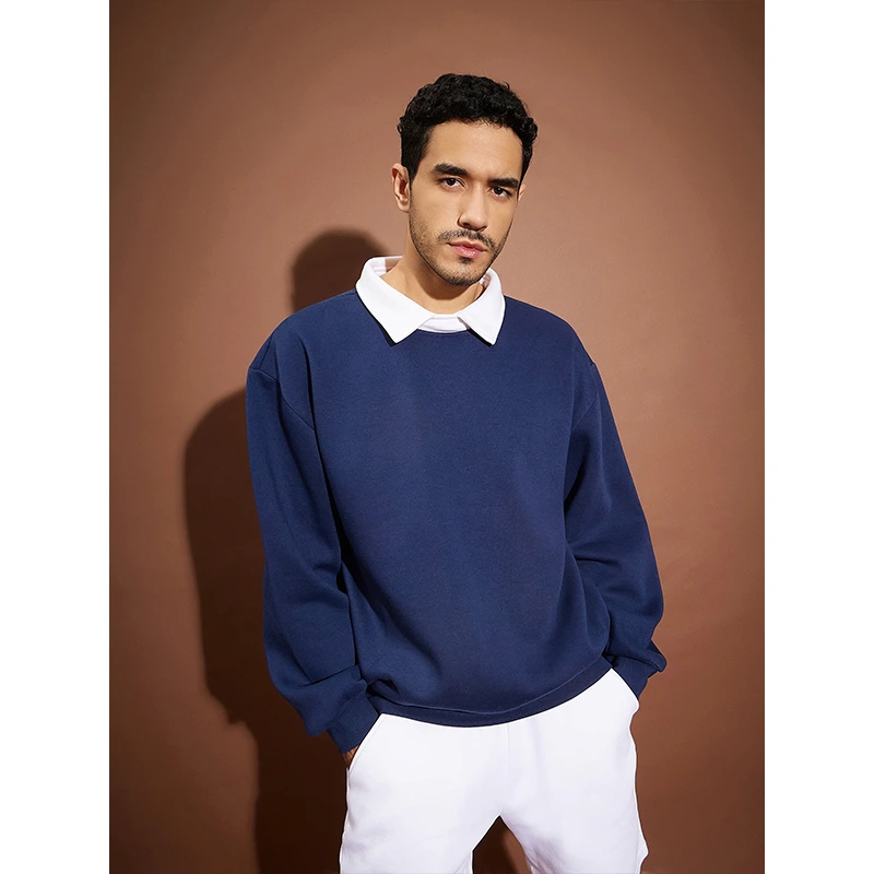 Navy Contrast Collar Oversized Sweatshirt