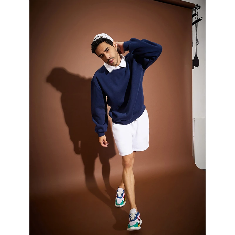 Navy Contrast Collar Oversized Sweatshirt - Image 2