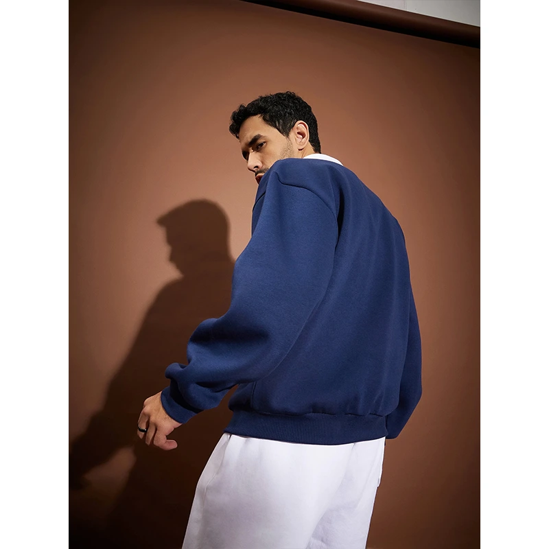 Navy Contrast Collar Oversized Sweatshirt - Image 6