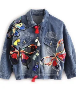 Colorful Butterfly Embroidery Jean Jacket
