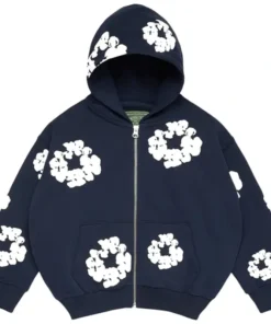 Denim Tears Cotton Wreath Navy Blue Zip Hoodie