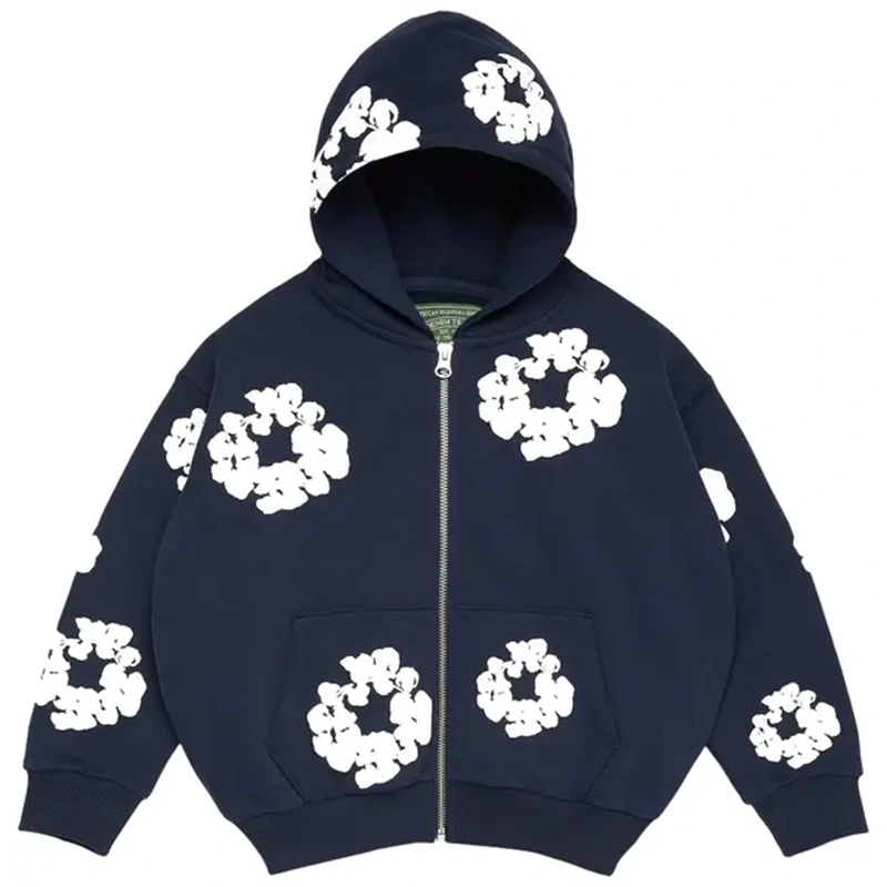 Denim Tears Cotton Wreath Navy Blue Zip Hoodie