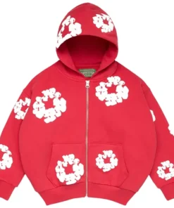 Denim Tears Cotton Wreath Red Zip Hoodie