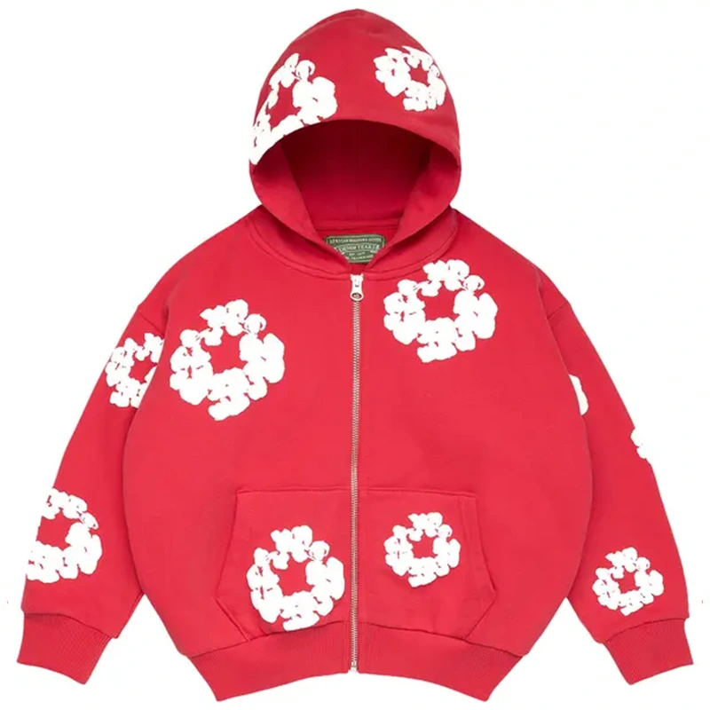 Denim Tears Cotton Wreath Red Zip Hoodie